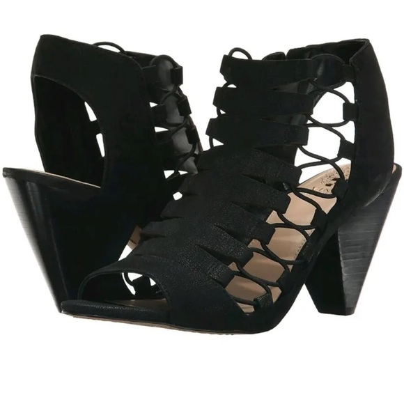 NEW!  Vince Camuto Eliaz 7.5  black Caged Peep Toe Heel with Zipper - Picture 14 of 16